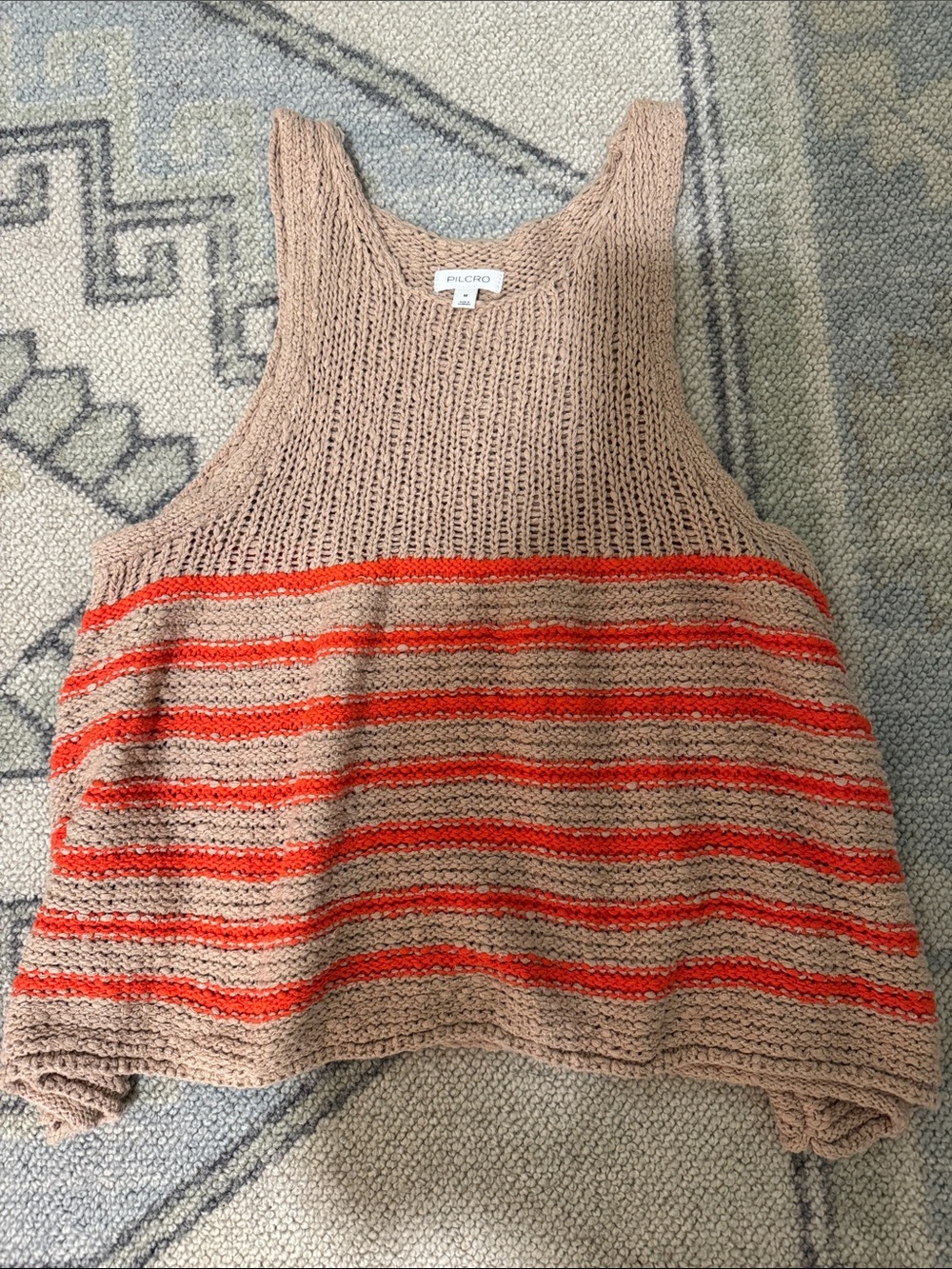 Pilcro Taupe Knit Tank with Coral Stripes